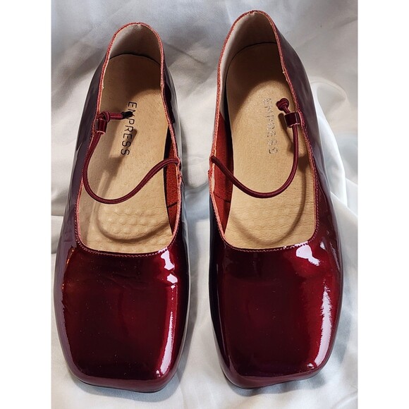 Empress Square Toe Flats Wine Patent Leather Slip on Elastic Strap EU 42 US 12 - Picture 1 of 14